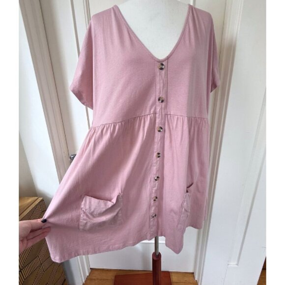 ASOS Pink Button Through Mini Smock Dress with Pockets Size 6 - Picture 2 of 12